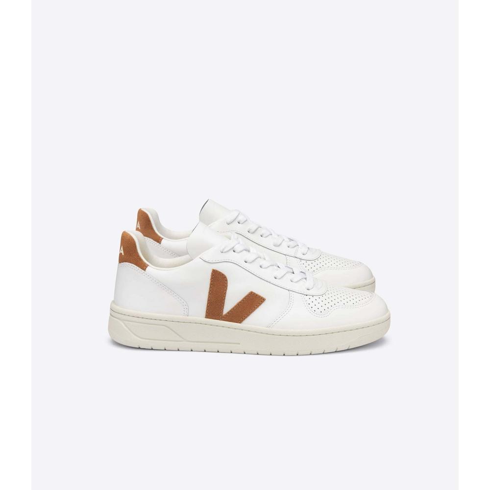 Veja V-10 LEATHER Men\'s Sneakers White/Brown | NZ 329CTV